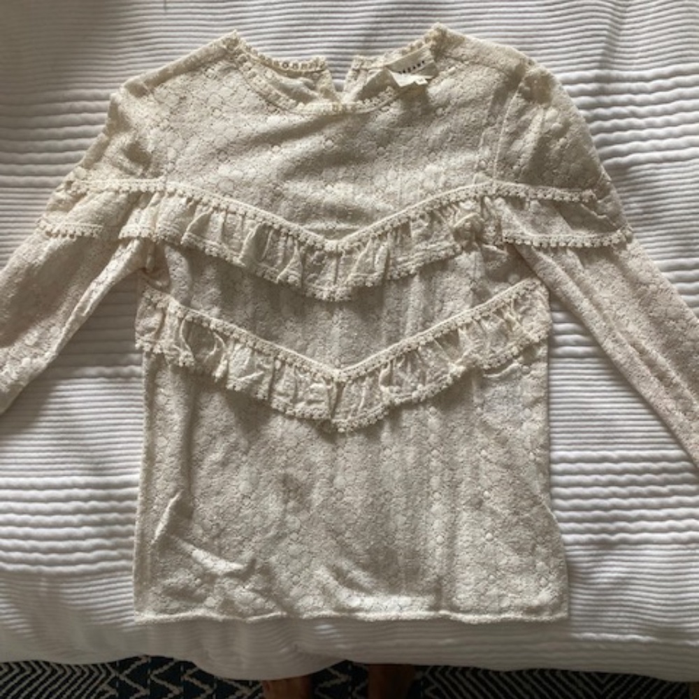 Sezane Off White Lace Crochet Blouse